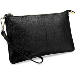 RFID Blocking Black 2  Chain Wristlet Purse Women Small Clutch Zipper Pockets